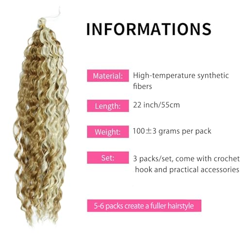 Dsoar Deep Wave Braiding Hair Deep Twist Wavy Synthetic Hair Highlight Curly Hair Extensions for Braids Ocean Wave Hair Bundles 22 Inch 3 Packs - Image 2