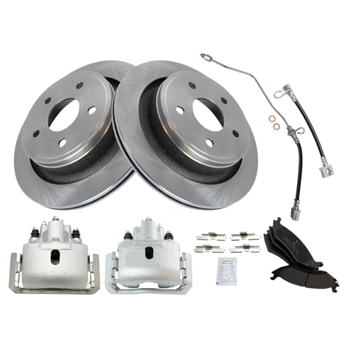 Image of TRQ Rear Brake Pad, Caliper, Hose, & Rotor Kit Semi-Metallic Compatible with 2002-2004 Dodge Ram 1500