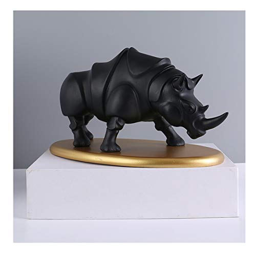 Statue de rhinocéros en résine - Sculpture de rhinocéros - Décoration d'intérieur - 22,9 cm - Figurine abstraite - Cadeau d'affaires - Décoration d'intérieur moderne - Accessoires (Noir)