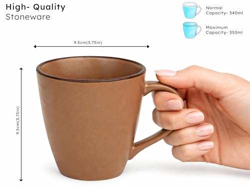 Image of Bodhi House Handcrafted Ceramic Coffee Mug Set of 6 Pieces (350 Ml), Stoneware Tea Cup Microwave Safe Large Milk Mug, Glossy Finish Ideal for Daily use, Casual Gatherings and Gifting, Terracotta Brown