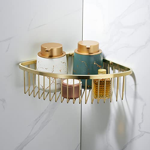 Gordee Bathroom Shower Caddy Corner Shelf Basket, Ultra Sturdy Rust-Proof Stainless Steel Bathroom Shelf Organizer Shampoo Holder, Wall Mounted Storage Rack For Bathroom Kitchen, Brushed Gold #TOP12