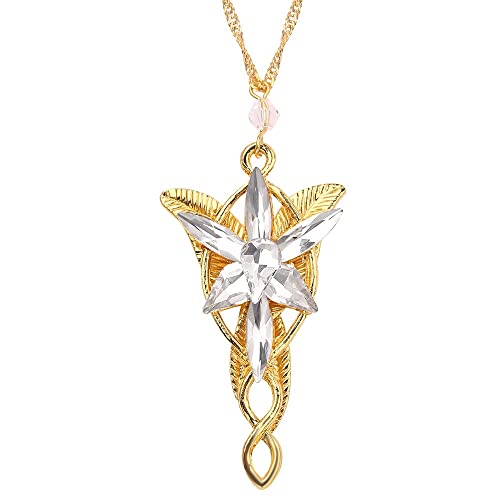 Bravo Jewel Princess Arwen Evenstar Gold Necklace Cubic Zicornic Diamond Stone Lorien Lord Magic King Queen Fans Merchandise (J3-Evenstar Gold Diamond)