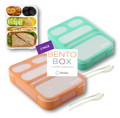 Bento-Box para adultos o niños, cajas de almuerzo para control de porciones para mujeres, hombres, niñas y niños | Contenedores de aperitivos a prueba de fugas para niños pequeños, utensilios de guardería preescolar, sin BPA, naranja, 5 compartimentos