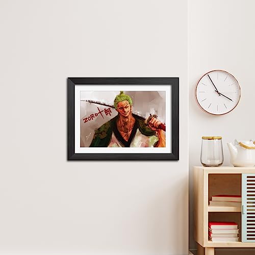 Image of TenorArts Roronoa Zoro Poster One Piece Anime Posters Laminated Photo Frame Painting with Matt Finish Black Textures (12inches x 9inches)