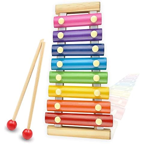 Xylophone for kids, Natural Wooden Toddler Glockenspiel Baby Puzzle Musical Toy Octave Xylophone Wooden Base Learning Educational Musical Instruments Cover