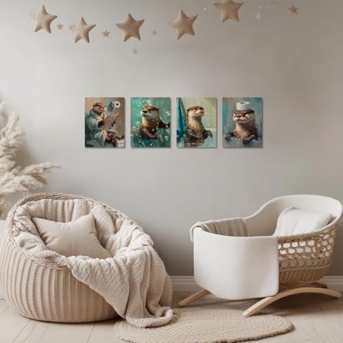 Image of Frimeeme Otter Bathroom Wall Art Prints Set of 4, 8 x 10 inches