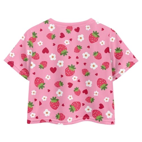 Image of Cute Crop Tops for Girls Short Sleeve Summer T Shirts Fashion Graphic Tees Crew Neck Pullover Tee 5-14 Years