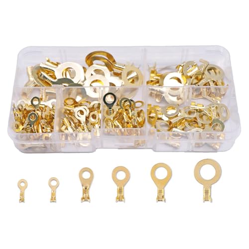 150Pcs Rings Terminals NonInsulated Open Barrels Wire Crimp Terminals Connerctor for Crimp Solid Wires Stranded Wires O-Type Rings Lugs Crimp Cable Terminals