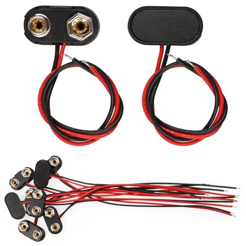 6-Pack 9V Battery Snap Connectors With 6" Wire Leads - Hard Shell Clips For Projects