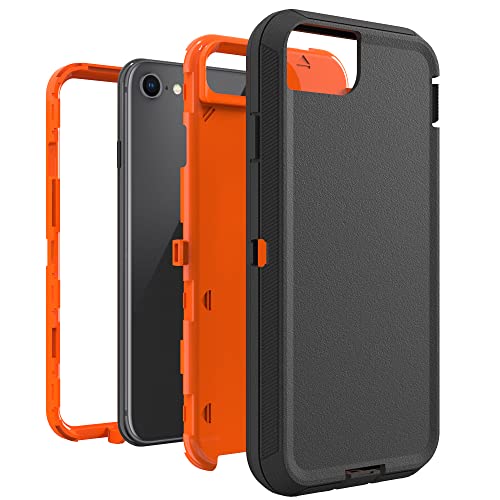 Image of Case for iPhone SE 3rd /2nd Gen, 8, 7 (4.7 inch) - Heavy-Duty Tough Rugged Shockproof Drop Protective Cover, Black+Orange