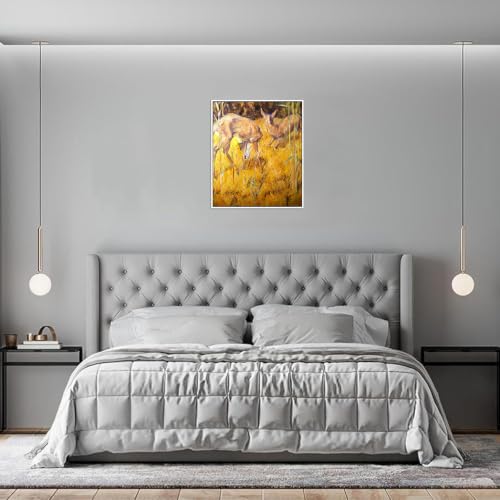 Célèbre tableau toile Deer cadre blanc 35x30cm de qualité - 4
