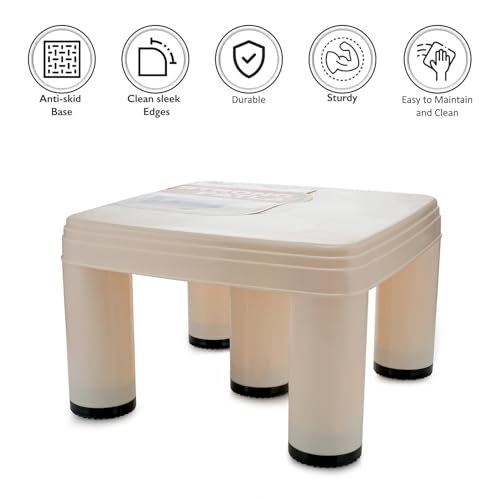 Image of Nayasa Strong Stool | Durable Plastic Stool | Ideal for Office Use, Kitchen and Bathroom Use, Shops and, Hospital Use, Plastic Stool for Home Use | Cream