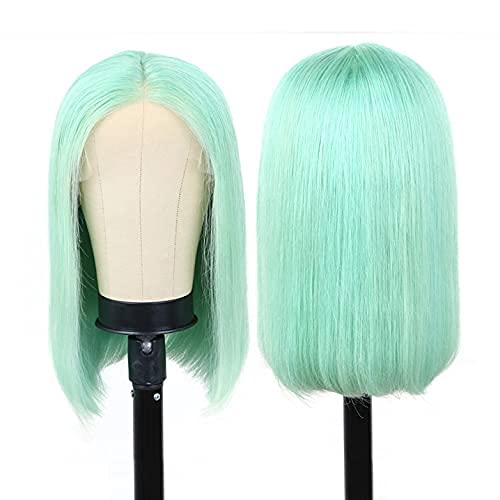 16Inch 13x4 Lace Front Bob Wig Light Blue Human hair 180% Density Brazilian Hair Pre Plucked With Baby Hair HD Transparent Lace Frontal Wig Bleached Knots Straight Glueless Blue Bob Wigs for Women