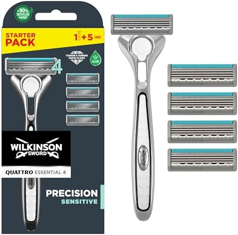 Wilkinson Sword Quattro Titanium Sensitive 4 Razors + 1 Blade – Pack of 5)