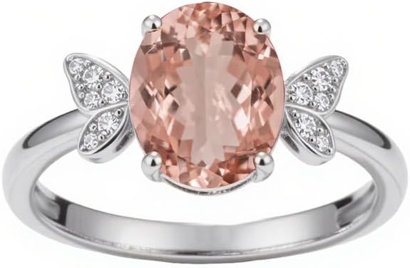 10K 14K 18K Gold 2 Carat Oval Gemstone Ring for Women with Moissanites/Diamonds Butterfly Birthstone Anniversary Statement Rings Size 3-16