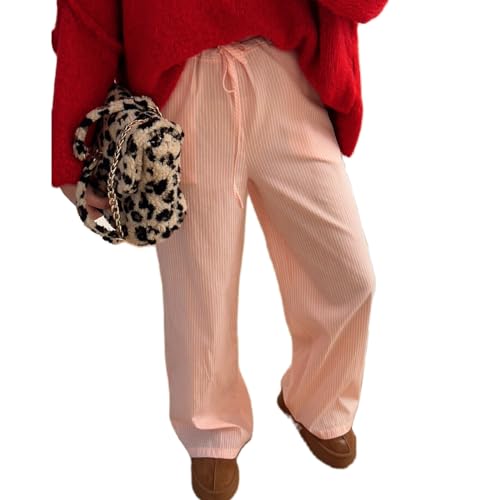 Women Y2K Striped Wide Leg Lounge Pants Loose Fit Elastic Waist