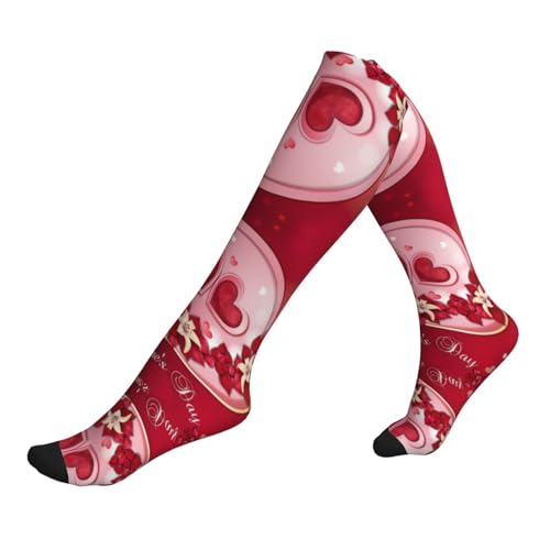 Calcetines de compresión con estampado Happy Valentine'S Day para hombres y mujeres, hasta la rodilla, adecuados para correr, viajar y volar, 1 par, 1 negro., Altoa única