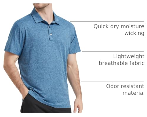Image of 5 Pack Men's Polo Shirts Short Sleeve Golf T Shirt Performance Casual | Three button neck, Moisture wicking, lightweight, tagless, quick dry, sun protection, golf, tennis, office, lounging, daily