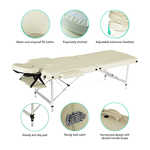 Tables de Massage 2 Zones, Lit Cosmétique Réglable Hauteur, Lit de massage Professionnel, Lit Esthetique Portable avec Housse de Transport et Sac (Beige - 2 Zones) Tables de Massage 2 Zones, Lit Cosmétique Réglable Hauteur, Lit de massage Professionnel, Lit Esthetique Portable avec Housse de Transport et Sac (Beige - 2 Zones)