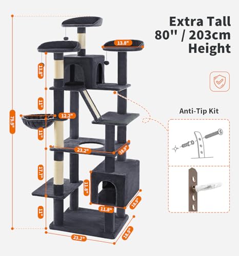 Árbol para Gatos Alto 80 pulg con Rascador y Hamaca miniatura 2