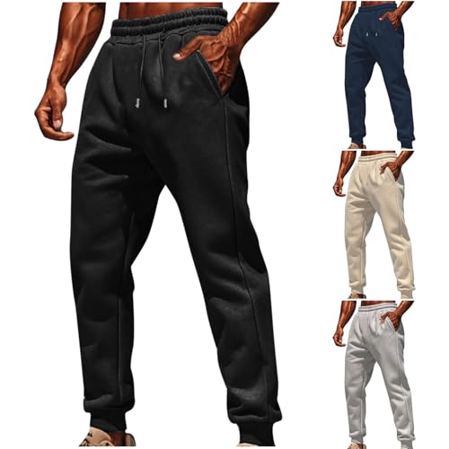 Mens Winter Casual Fleece Lined Sweatpants Elastic Waist Workout Pants Active Drawstring Jogger Trousers with Pockets