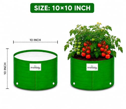 Image of Grow Bags for Terrace Gardening, Premium HDPE Green-Orange Large Planters for Fruit Trees, Vegetables, Flowers & Home Garden Pack of 8(12x9)