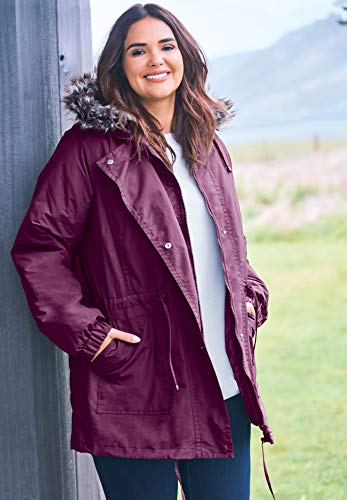 Woman Within Women's Plus Size Quilt-Lined Taslon Anorak Jacket - 2X, Black #TOP6