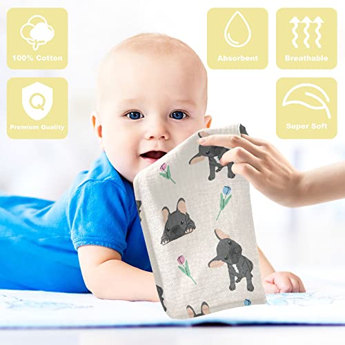 Image of vvfelixl Baby Cotton Washcloths Black French Bulldog Infants Bath Towel for Unisex Face Towels for Newborn, Natural Baby Wipes Delicate Skin, 11.8 X 11.8 inch, one sizex5