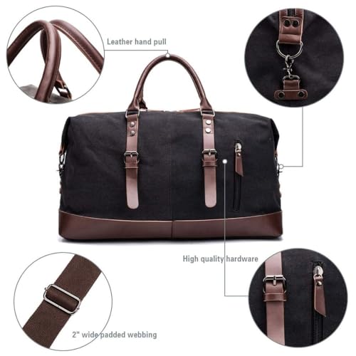 Image of CAVALO - Be Unique Vintage Canvas Travel Duffel Bag for Men & Women, 40L Large Capacity Weekender Bag with Detachable Shoulder Strap, Leather Handles, for Travel, Gym & Business Trips (Black)