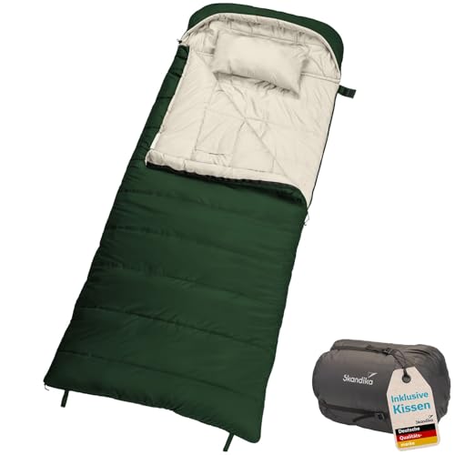 Skandika Schlafsack Oppdal| Deckenschlafsack für Erwachsene, 3 Jahreszeiten, Kompakt, leicht, rechteckig | bis 7 °C, 230 × 90 cm | Outdoor, Camping, Wandern (Grün)
