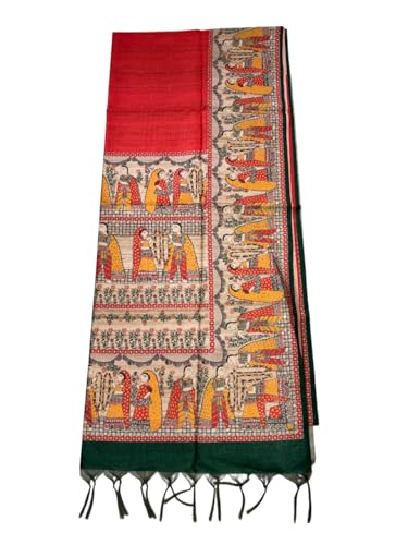 Image of Sanavi's Saree Kuthir Pure Handloom Tussar Ghicha Madhubani Printed Silk Saree with Blouse Piece inside