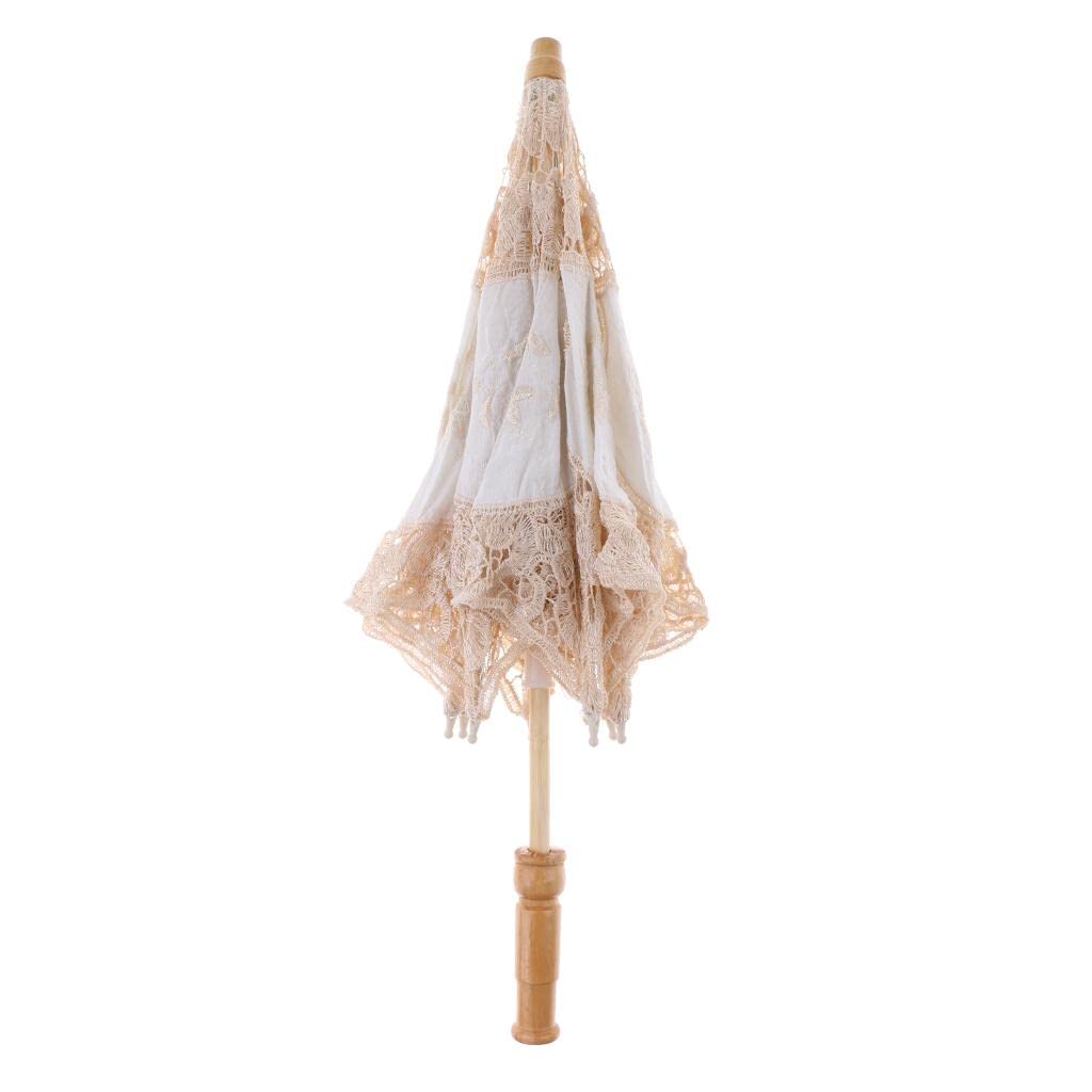 Lace Parasol Vintage Wooden Handle Umbrella for Wedding Party Decoration-image-31