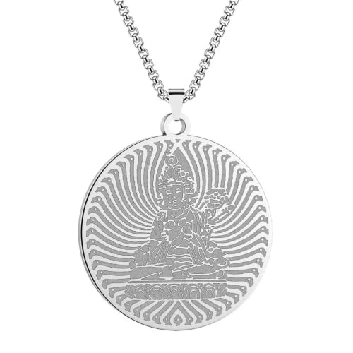 Pendentif rond Guanyin Bouddha collier homme en acier comme bijou asiatique spirituel