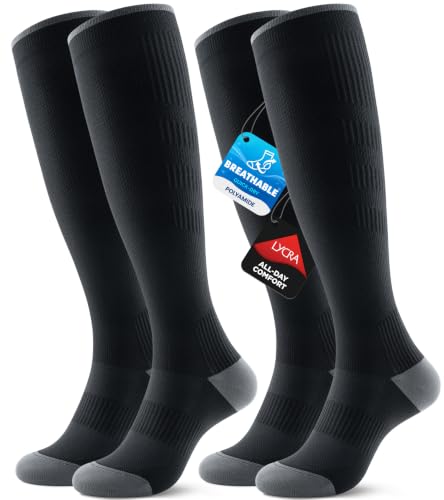 [$33.33] Benirap Breathable Compression Socks for Women and Men,15-20 mmHg,2 Pairs | Knee High,Comfortable,Lightweight,Graduated Compression,for Flying,Travel,Cycling,Running,Athletic,Pregnancy,Daily Wear