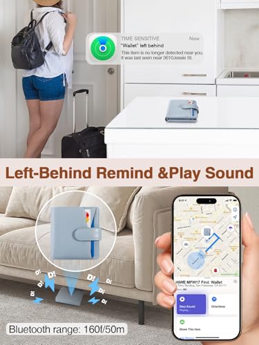 Small Womens Wallet, Bifold Wallets with Smart Anti-Loss Find My Tracker Built in, RFID Credit Card Holder, PU Leather, ID Window, Blue3