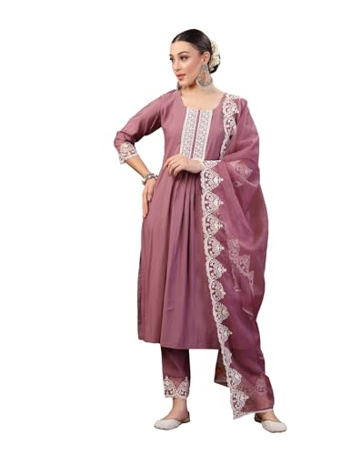 Image of Stylum Women's Embroidered Silk Blend Straight Kurta with Pant & Dupatta