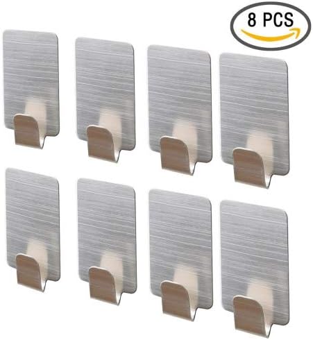Towel Hooks - Small 0.39โ x 1.77โ x 0.98โ Adhesive Stainless Steel Coat Hooks Hanger, Waterproof Wall Hooks for Hanging Pants Clothes Hats in Kitchen,Washroom (8 Pack)