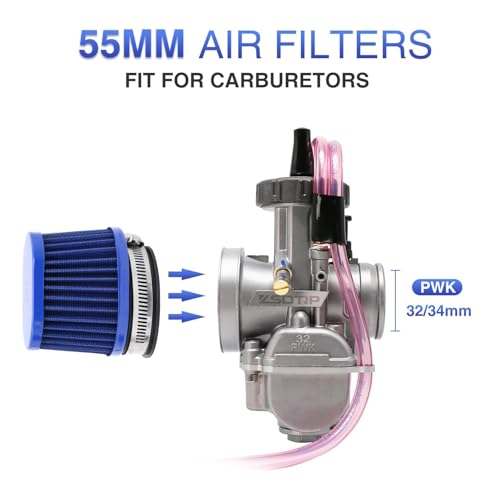 Image of 2PCS Motorcycle Air Filter Universal 55MM Replacement Engine Filter High Performance Air Filters Fit Motocross Carburetor Cleaner for Pit Bike Scooter Moped ATV (Blue 55MM)