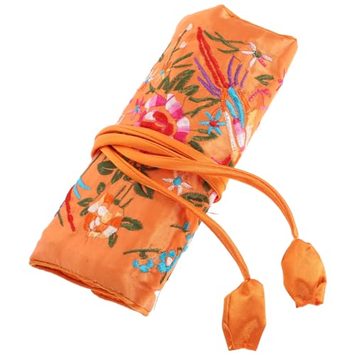 jojofuny Rotolo di gioielli da viaggio con ricamo: organizer portatile cinese in seta fatto a mano, con motivi floreali, per orecchini, gioielli, cosmetici, borsa da donna