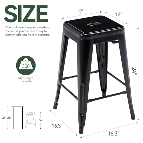 Vogue Furniture Direct 24" Bar Stools Black Backless Metal Barstools Indoor-Outdoor Counter Height Stools with Square Seat, Set of 2 - VF1571001