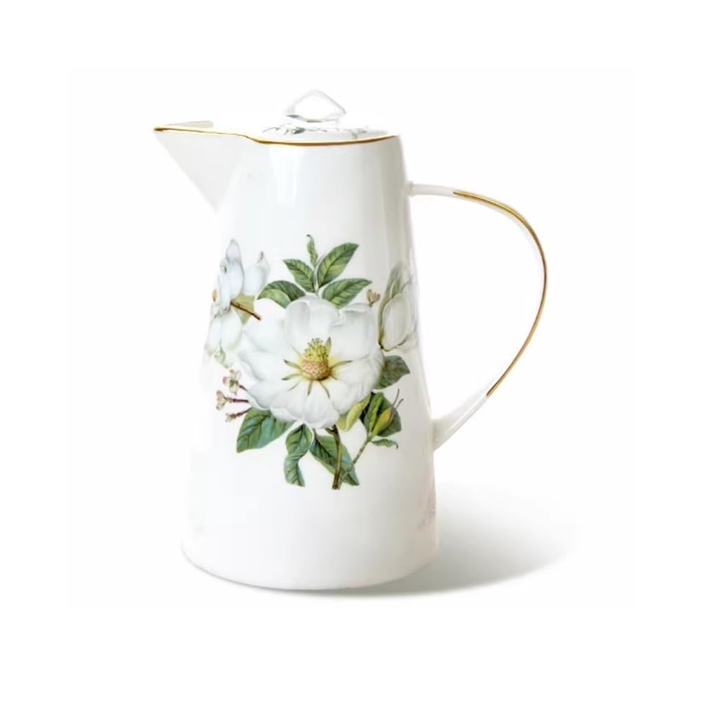MYUYEE Water Carafe 1200Ml Water Pitcher With Lid And Handle Bone China Tea Kettle Vintage Water Jug Kitchen Cold Or Hot Beverages Coffee Juice Pot Water Jugs (White)