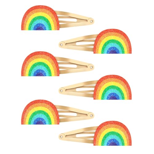 Paquete 6 pinzas para cabello metal con brillo arcoíris miniatura 1