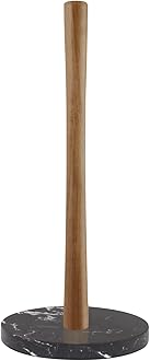 Buruis Wood Paper Towel Holder, Marble Base Modern Decorative Countertop Standing Rolls Holder for Kitchen, Toilet, Pantry and Bathroom (Marble Base Black)