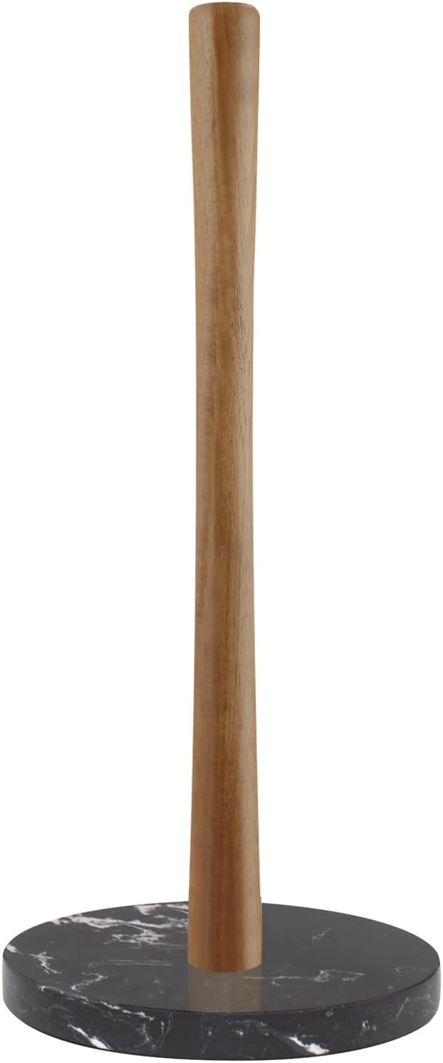 Buruis Wood Paper Towel Holder, Marble Base Modern Decorative Countertop Standing Rolls Holder for Kitchen, Toilet, Pantry and Bathroom (Marble Base Black)