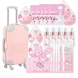 Skin Care Set For Teenagers Girls with Cute Mini Luggage,Sakura Skin Care Sets & Kits,Pamper Sets For Girls Gifts,Skincare Set,Serum,Cleanser,Sleep,Mud Mask,Lip Mask,Hair Pins (Cherry Blossoms-28PCS)