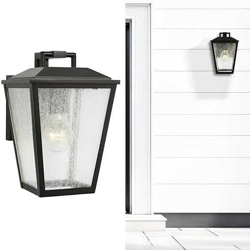 Scott Living 1-Light Kennewick Transitional Outdoor Wall Lantern in Antique Bronze Finish with Clear Seeded Shade DJO1071ANBZ, Outdoor Light Fixture for Front Porch Decor and Wall Lights