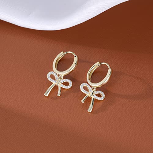 Reffeer Solid 925 Sterling Silver Bow Drop Hoop Earrings for Women Teens Bowknot Hoop Earrings Huggie Ribbon Earrings4