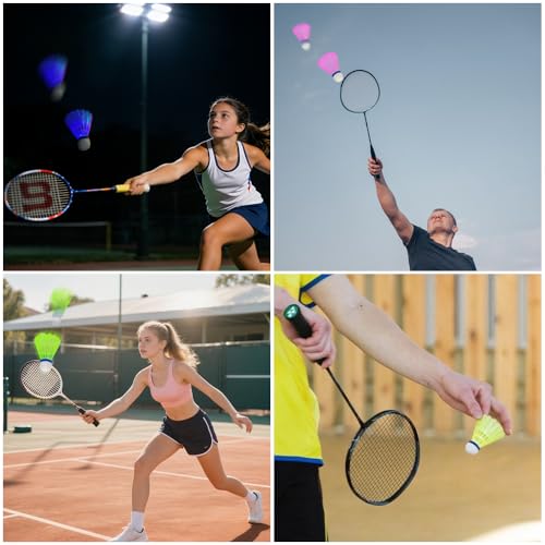 SGZIOO 8 Stück LED Badminton Bälle, 4 Farben LED Nylon Federball Set, Federball Bälle, Leuchtende Federbälle mit Hoher Stabilität und Haltbarkeit für Indoor/Outdoor/Nacht Sportaktivitäten