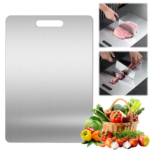 Tabla de Cortar de Titanio, 34 x 23 cm Multifunción Tabla de Cortar de Titanio de Grado Alimenticio de Doble Cara,Tabla Cortar de Acero Inoxidable para Cocina para Carne, Queso, Frutas, Verduras