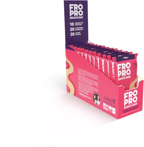 FROPRO Plant Protein Snack Bars - Organic Plant Based Protein Bars, All-Natural, Gluten, Dairy, & Soy Free, High Protein Bars with Low Calories | PB & J, 12 Pack